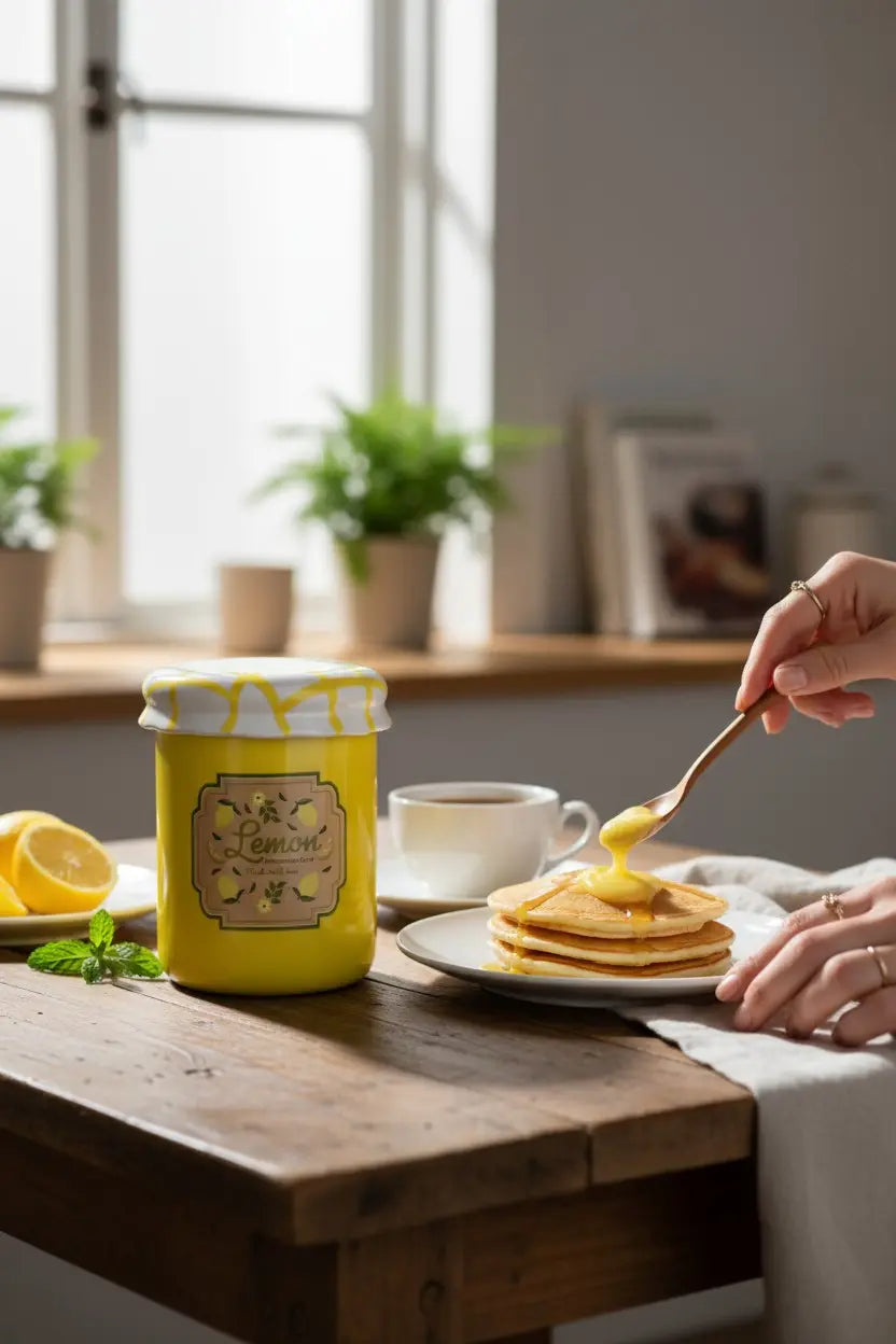 Jam : quemador de cera tarro mermelada (fresa o limón)